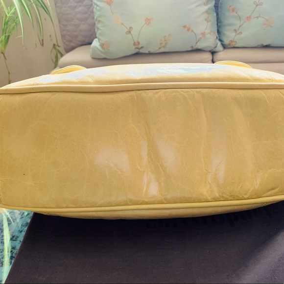 ✨Christopher Kon✨ Yellow Leather Handbag W/Chrome Buckle Hardware & Dusk Bag - Picture 6 of 16